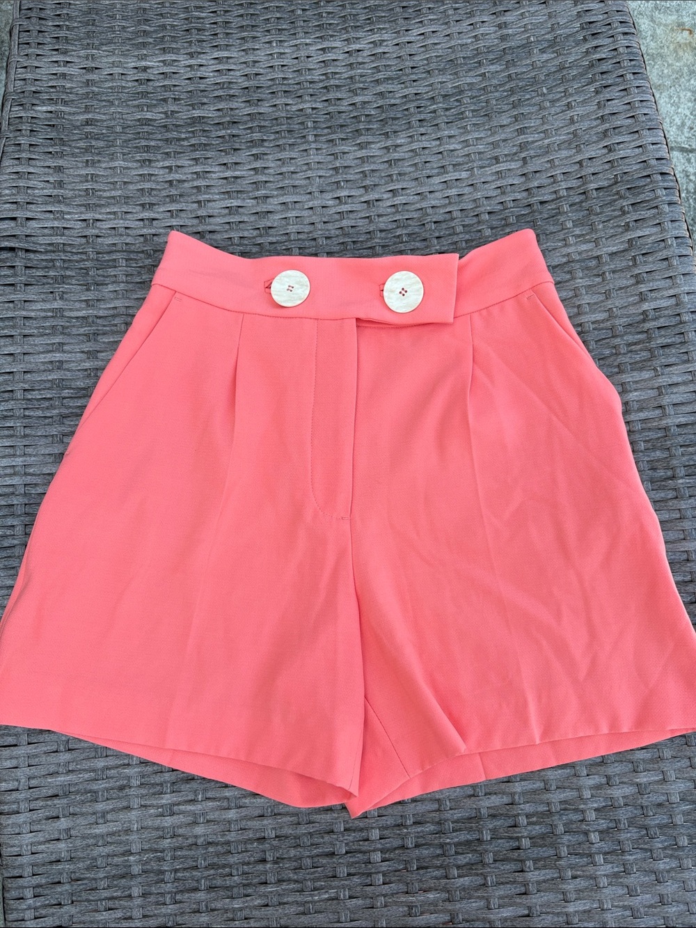 Zara Coral Pink High-Waist Shorts with Button Accents
